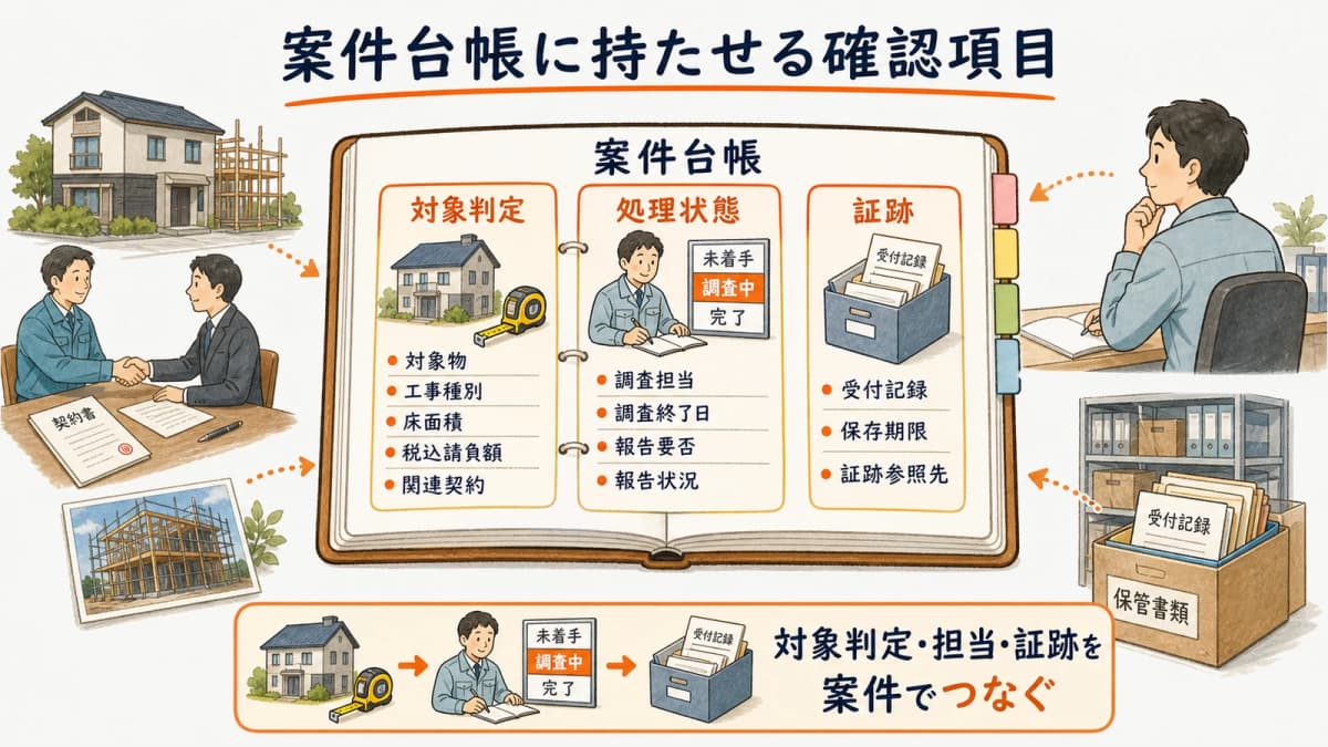 石綿事前調査を案件台帳で管理するための確認項目とカスタム項目の対応表