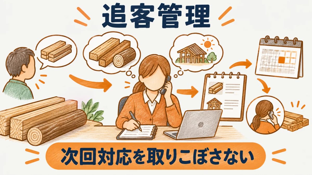 問い合わせ内容と希望時期を追客管理に残す場面