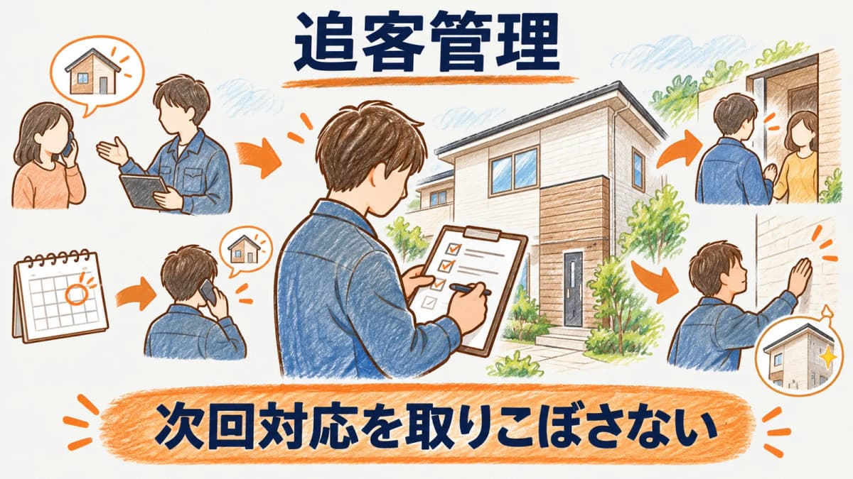 初回対応から来場までの約束を残す追客管理