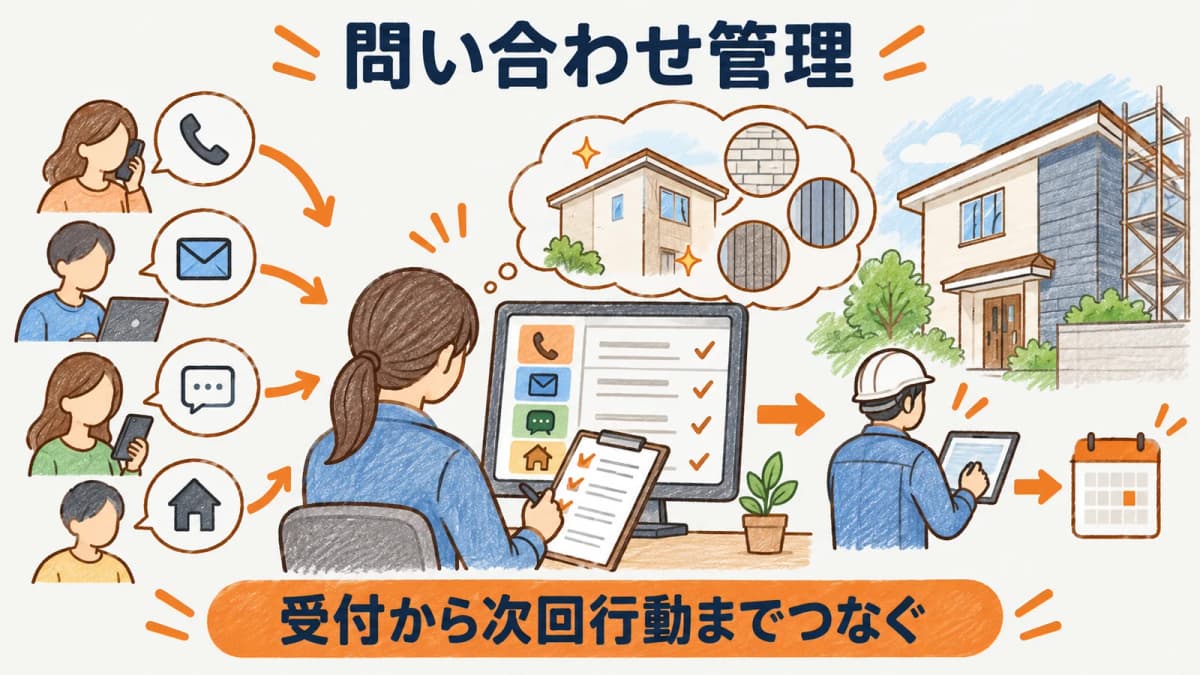 問い合わせ経路と希望内容を受付台帳にそろえる図
