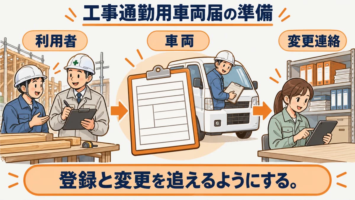 工事通勤用車両届の早見表から確認順を読み取る図