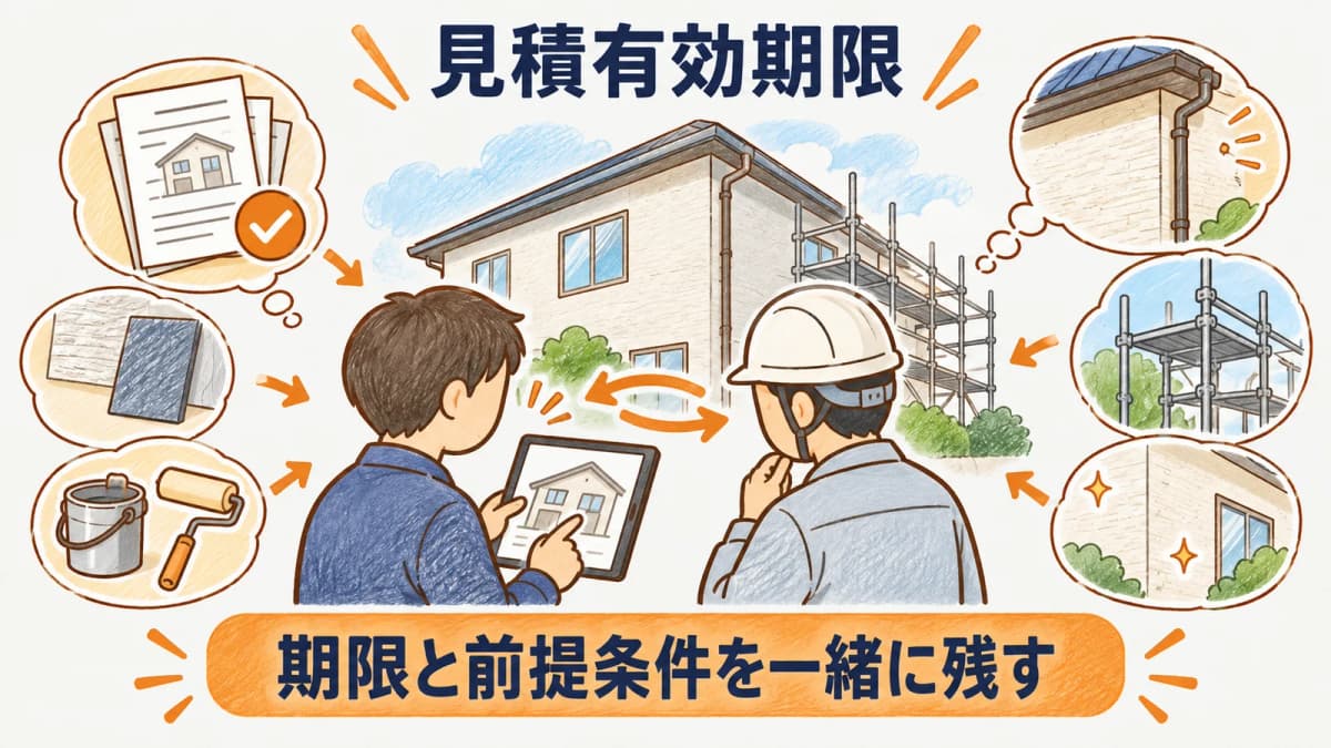 営業と工事で見積条件を共有して期限を管理する図