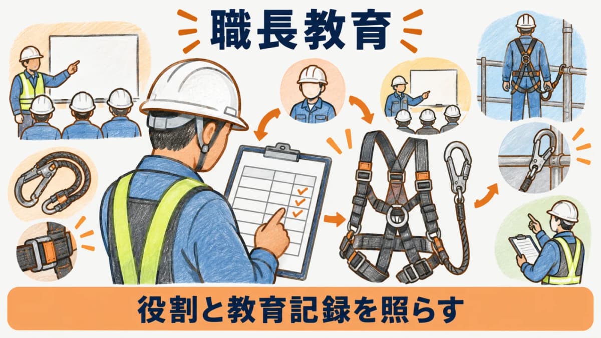 受講日内容確認者を職長教育の記録にそろえる図