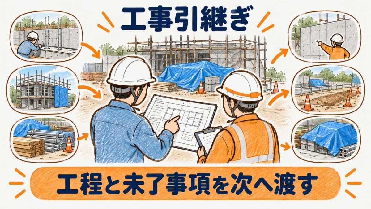 工程と現場の現在地を工事引継ぎで確認する場面