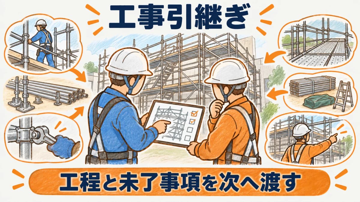 前任者と後任者で工事引継ぎを確認する現場
