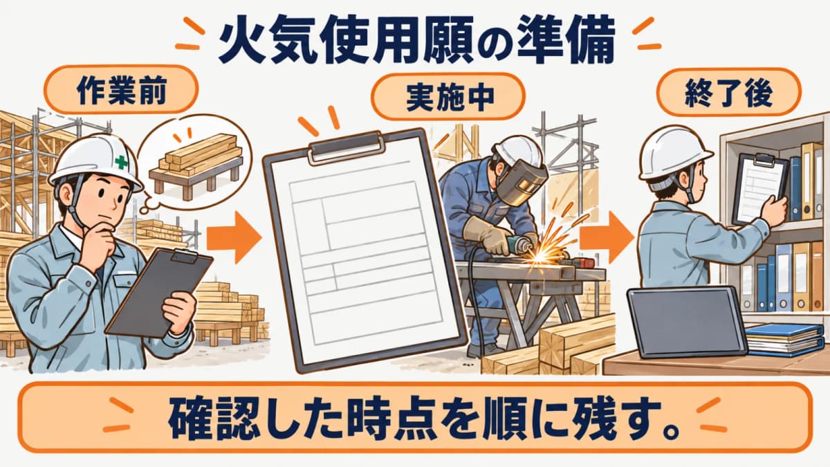 火気使用願の早見表から確認順を読み取る図