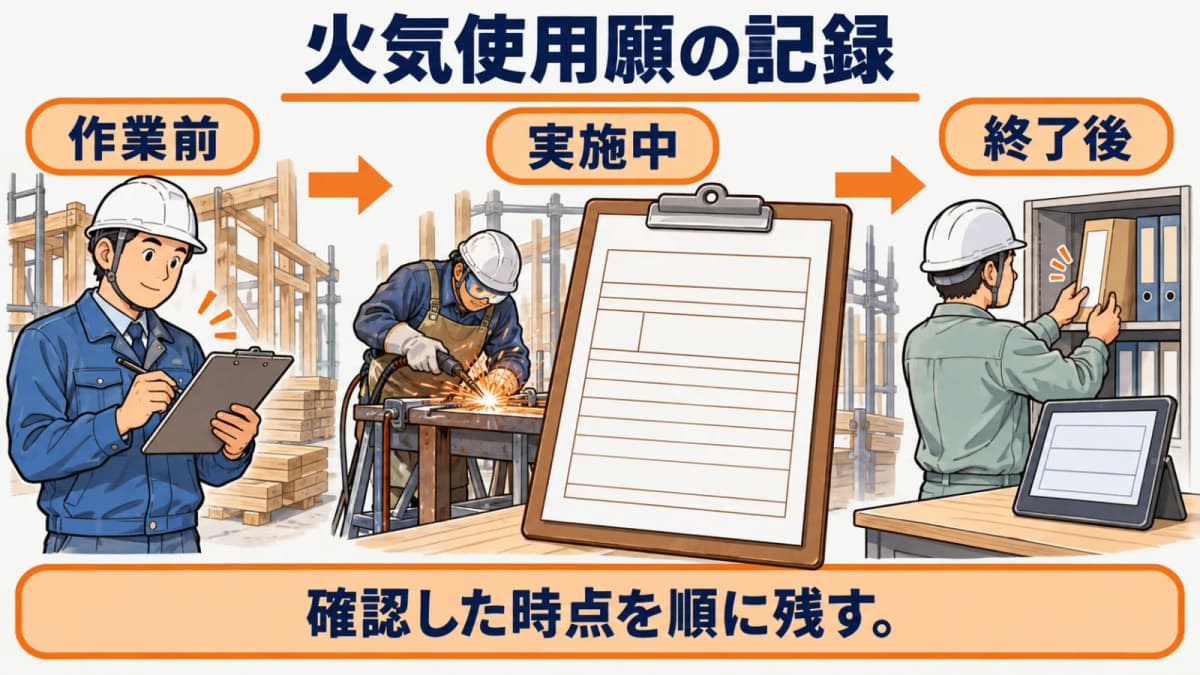火気使用願の準備情報をそろえる現場の図