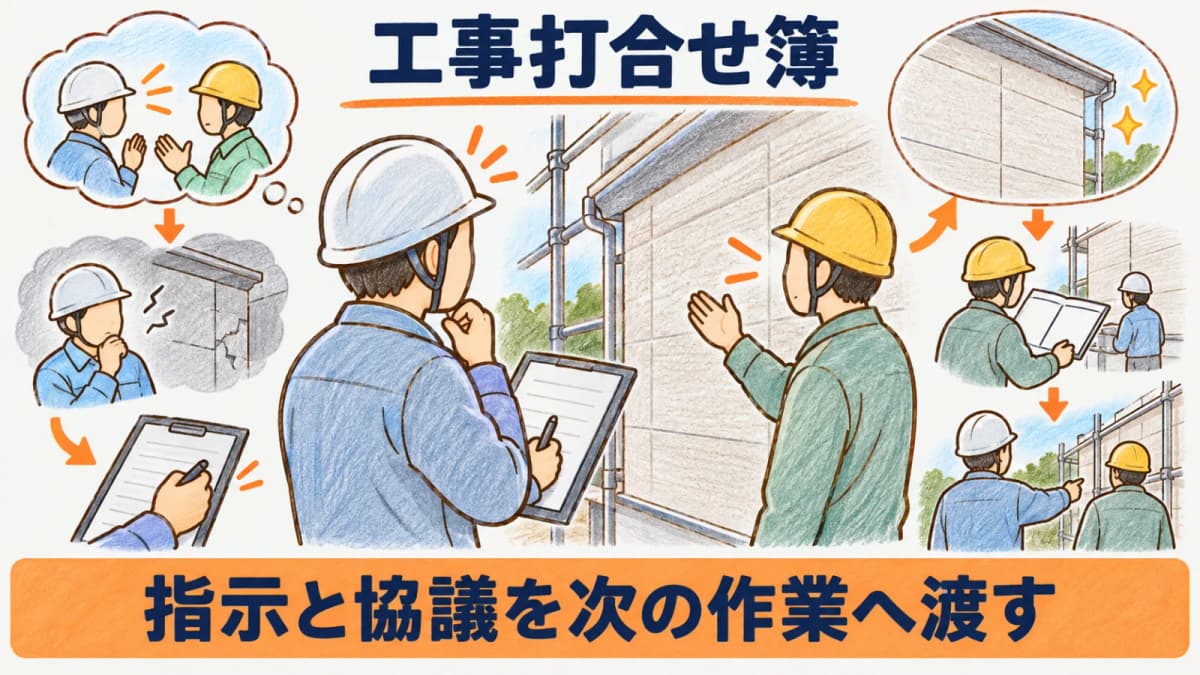 工事打合せで決まった内容を記録する場面
