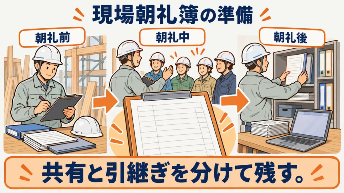 現場朝礼簿の早見表から確認順を読み取る図