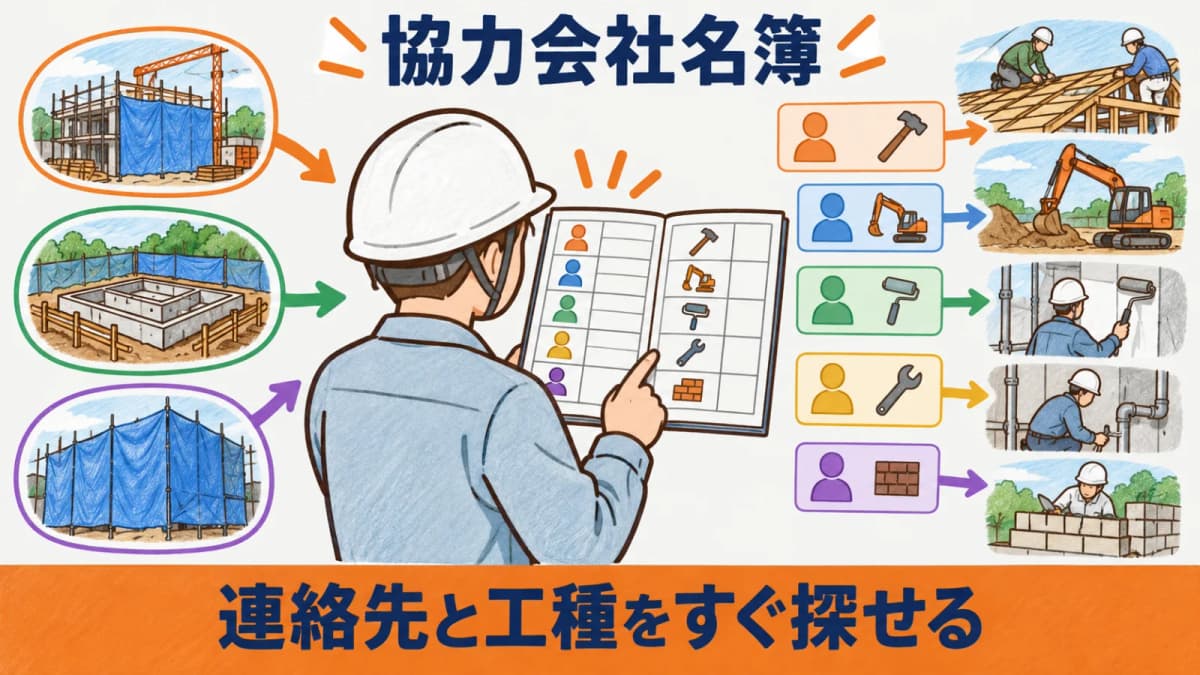現場別の連絡先を協力会社名簿から切り分ける場面