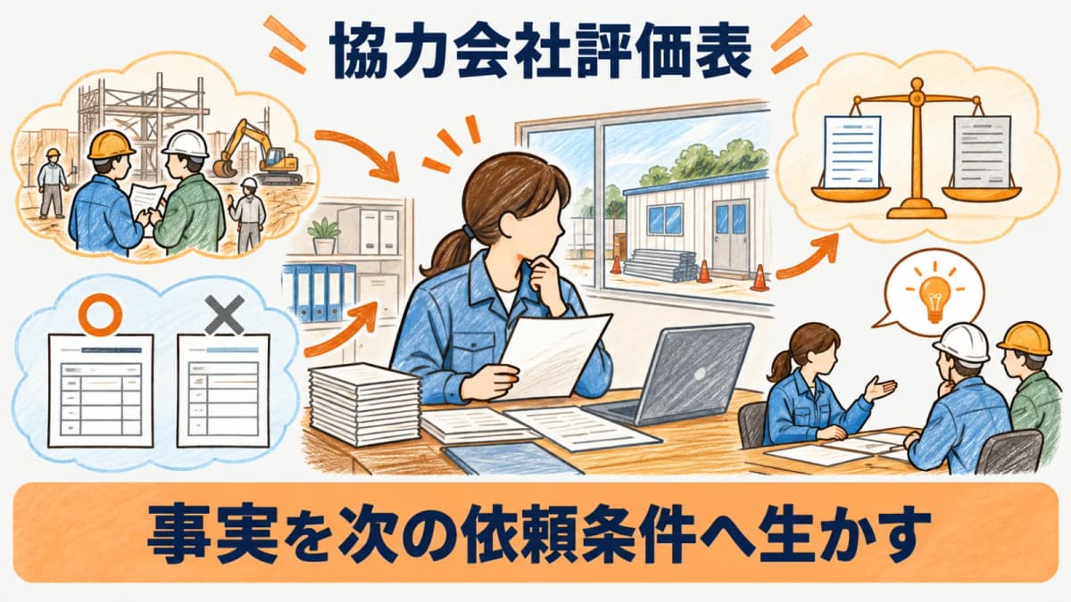 協力会社評価表を社内の振り返りとして整理する図