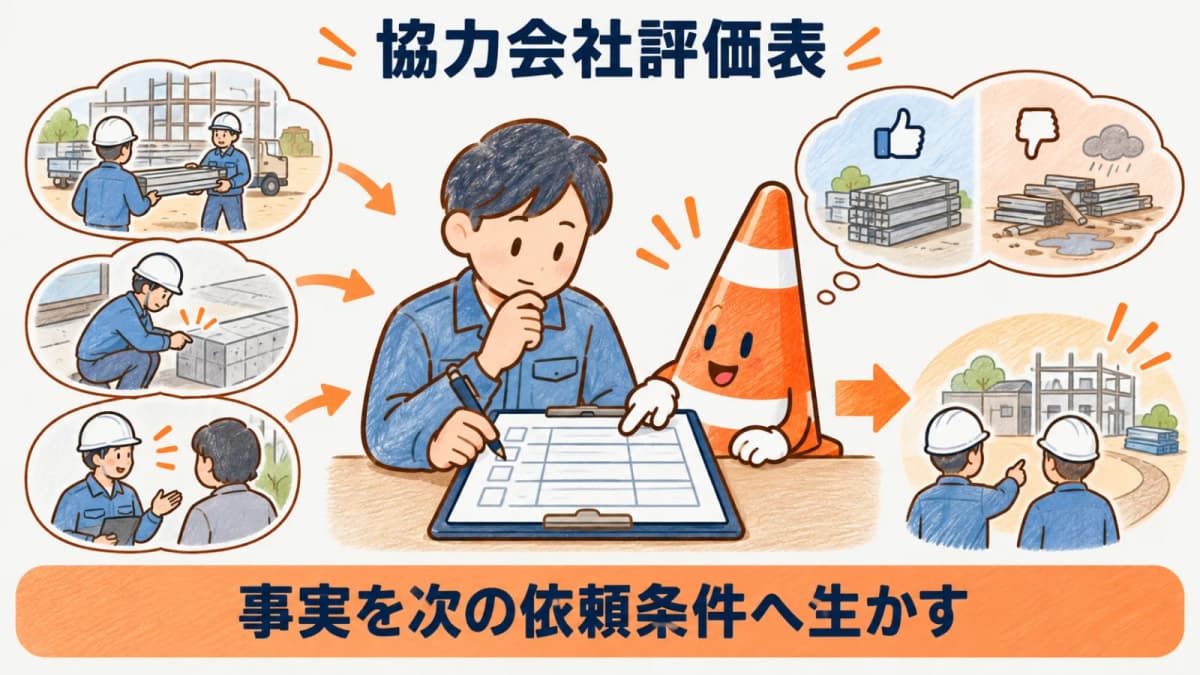 点数と具体的な事実を協力会社評価表に残す図