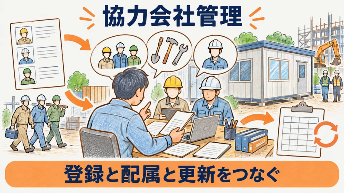 連絡先工種担当者を協力会社登録でそろえる場面