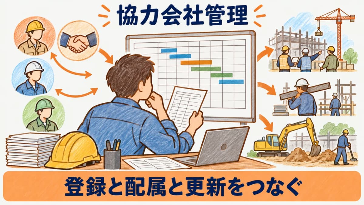 工事条件に合う協力会社情報を配属前に確認する図