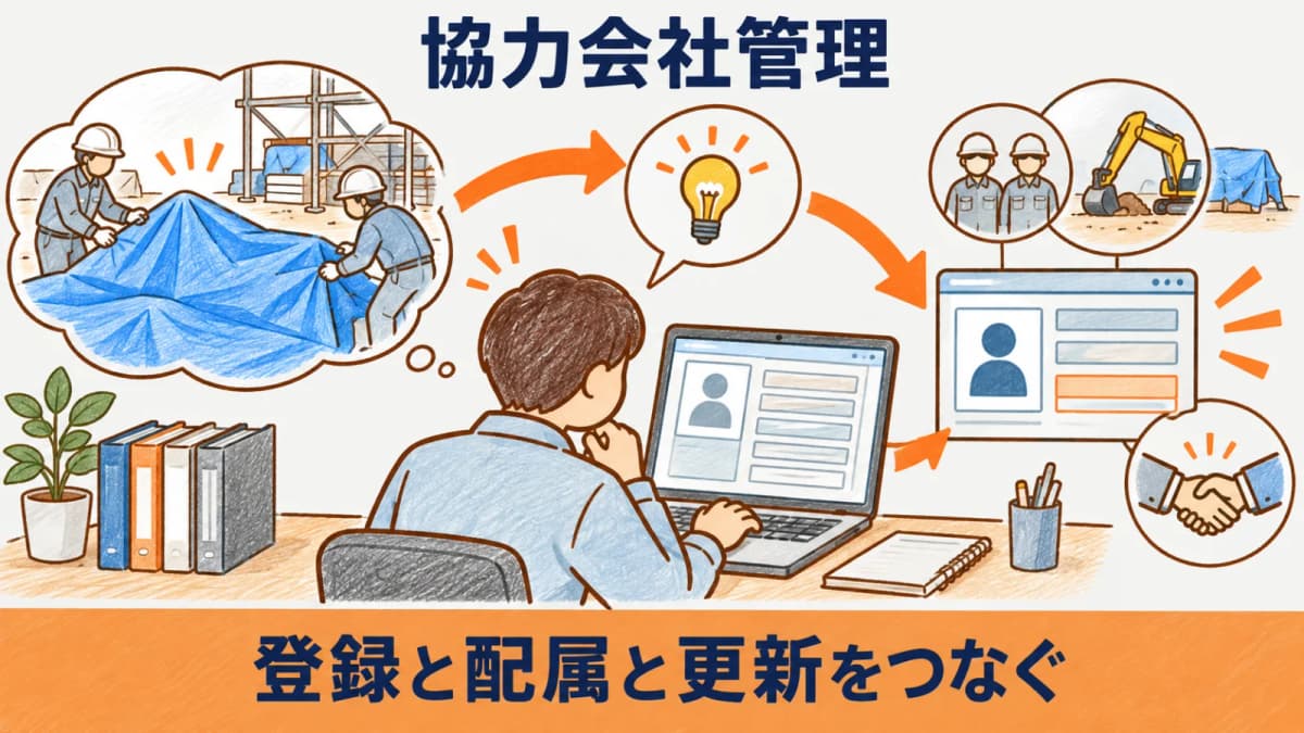 発注後の気づきを協力会社の登録情報へ戻す図