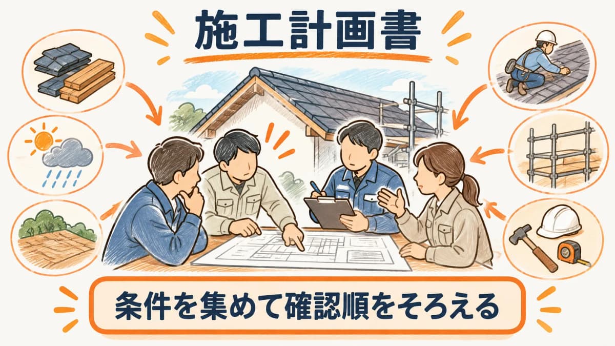 施工計画書を関係者で確認する着工前の打合せ