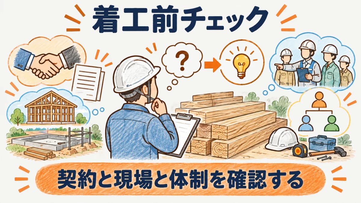 未確認事項を確認先と期限で閉じる着工前チェックリスト