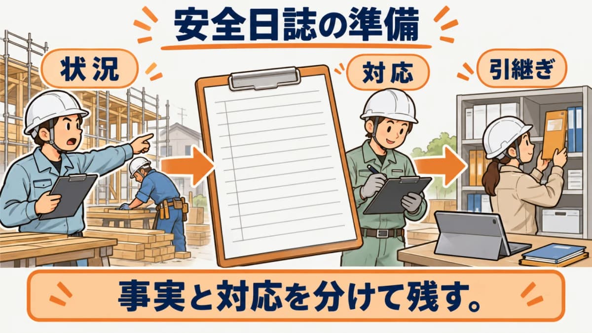 安全日誌の早見表から確認順を読み取る図