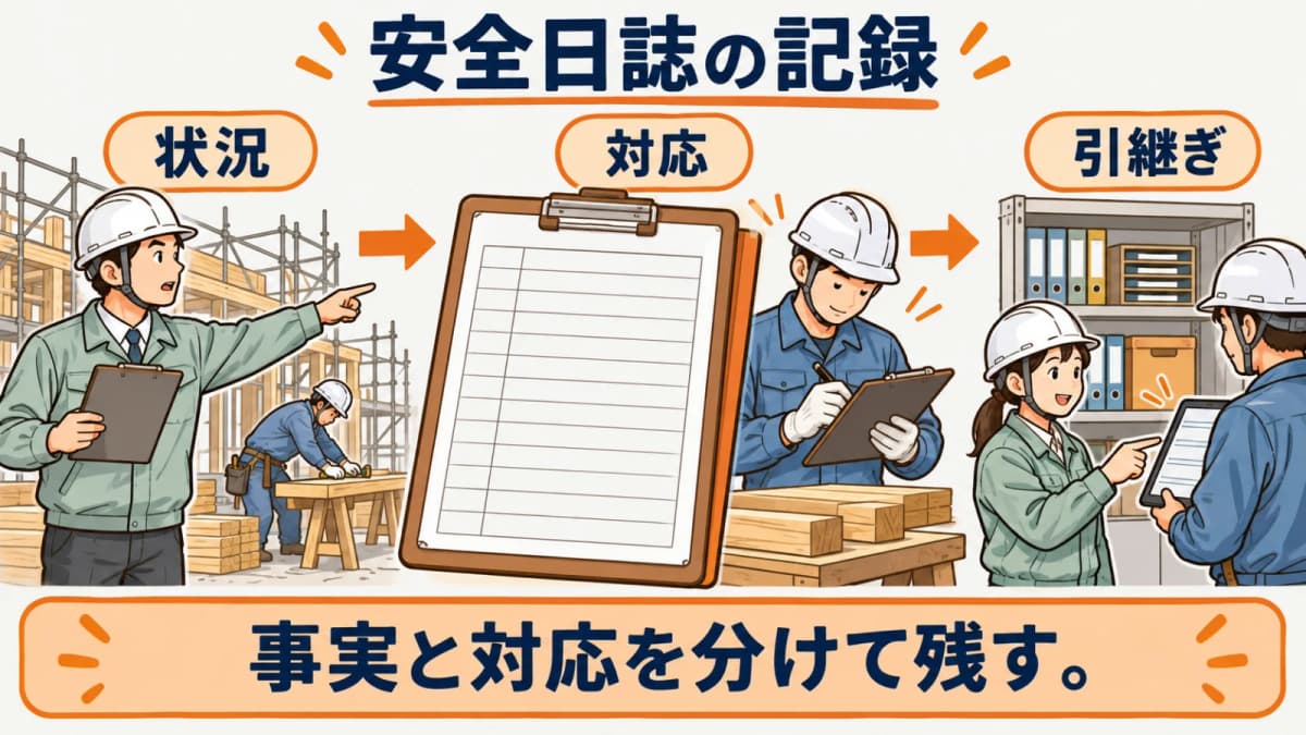安全日誌の準備情報をそろえる現場の図