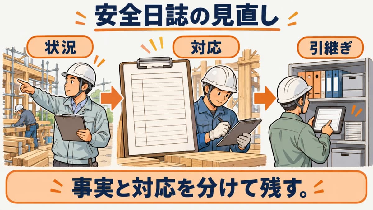 安全日誌を工事別に保管して引き継ぐ図