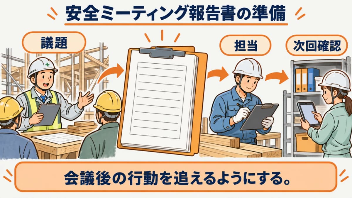 安全ミーティング報告書の早見表から確認順を読み取る図