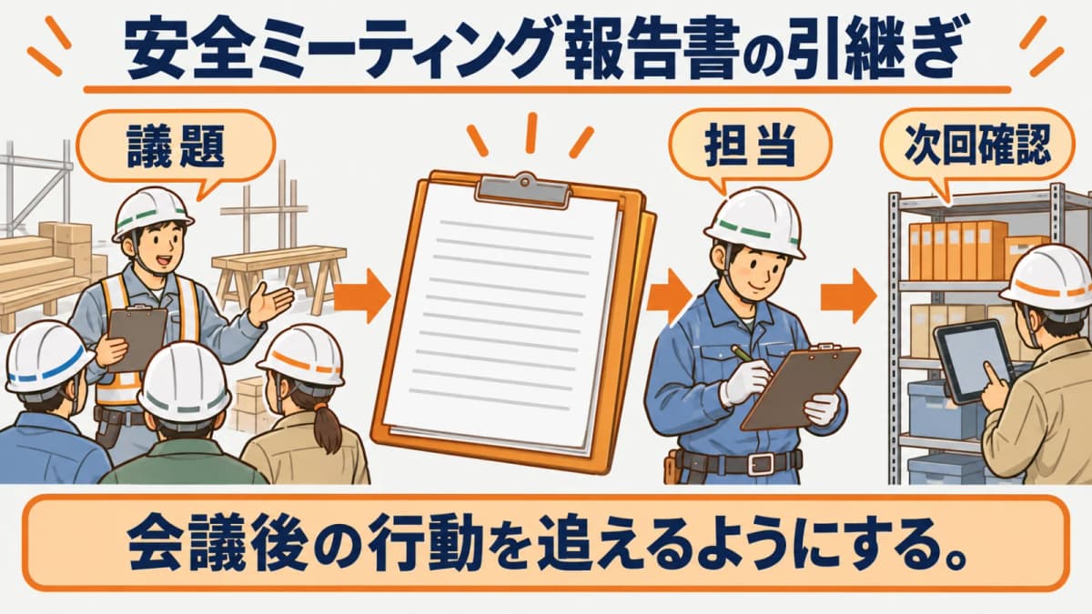 安全ミーティング報告書の記録と確認者を結び付ける図