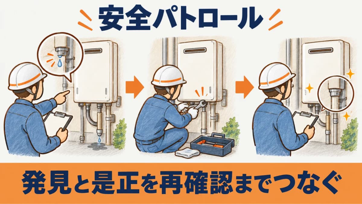 安全パトロールで発見是正再確認を進める流れ