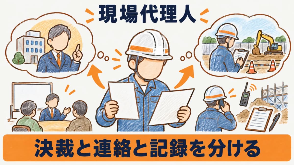 現場代理人の肩書きと実際の担当を分ける図