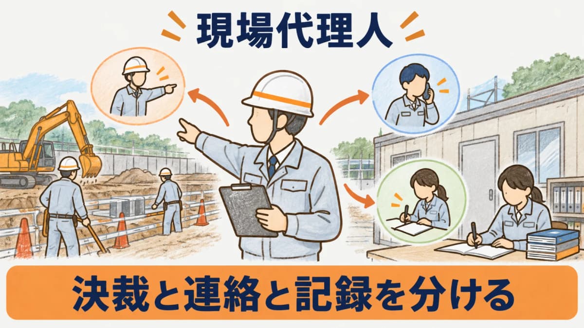 指示を出す人と記録する人を分けて工事を進める図