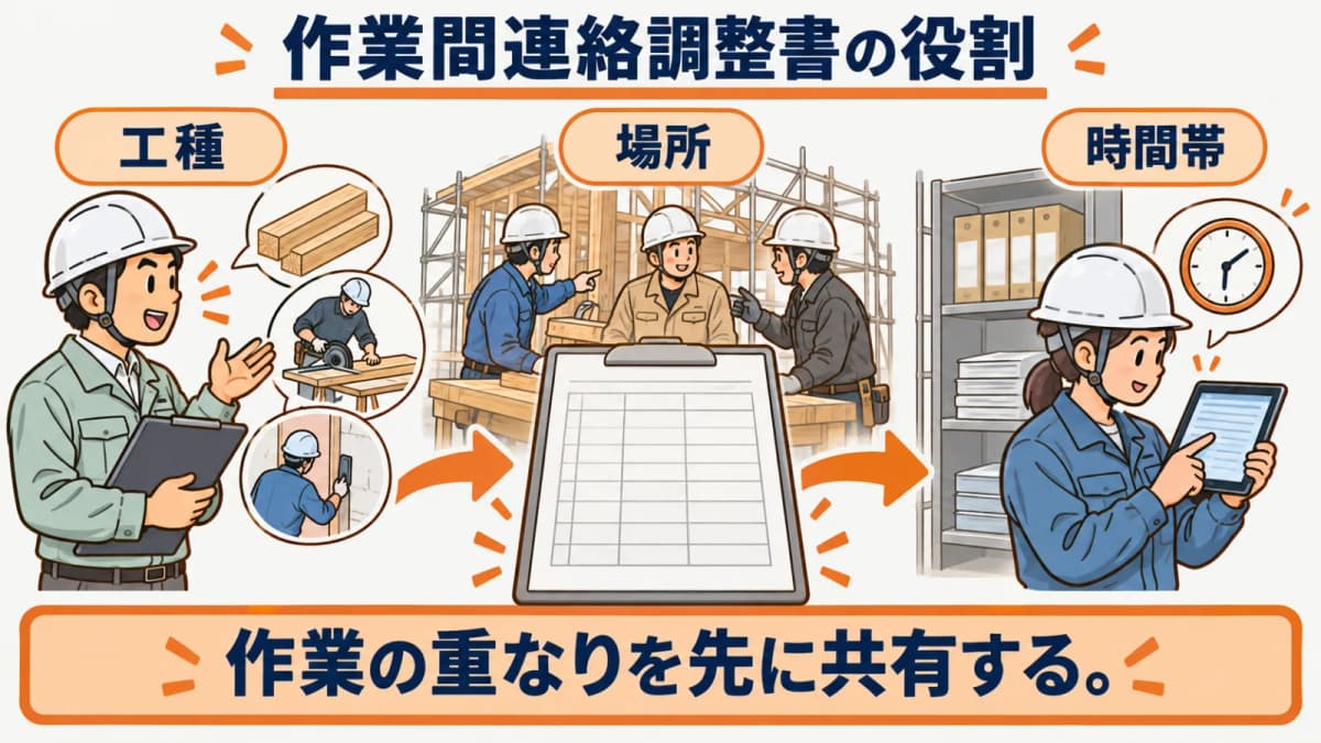 作業間連絡調整書の役割と確認項目を整理する図