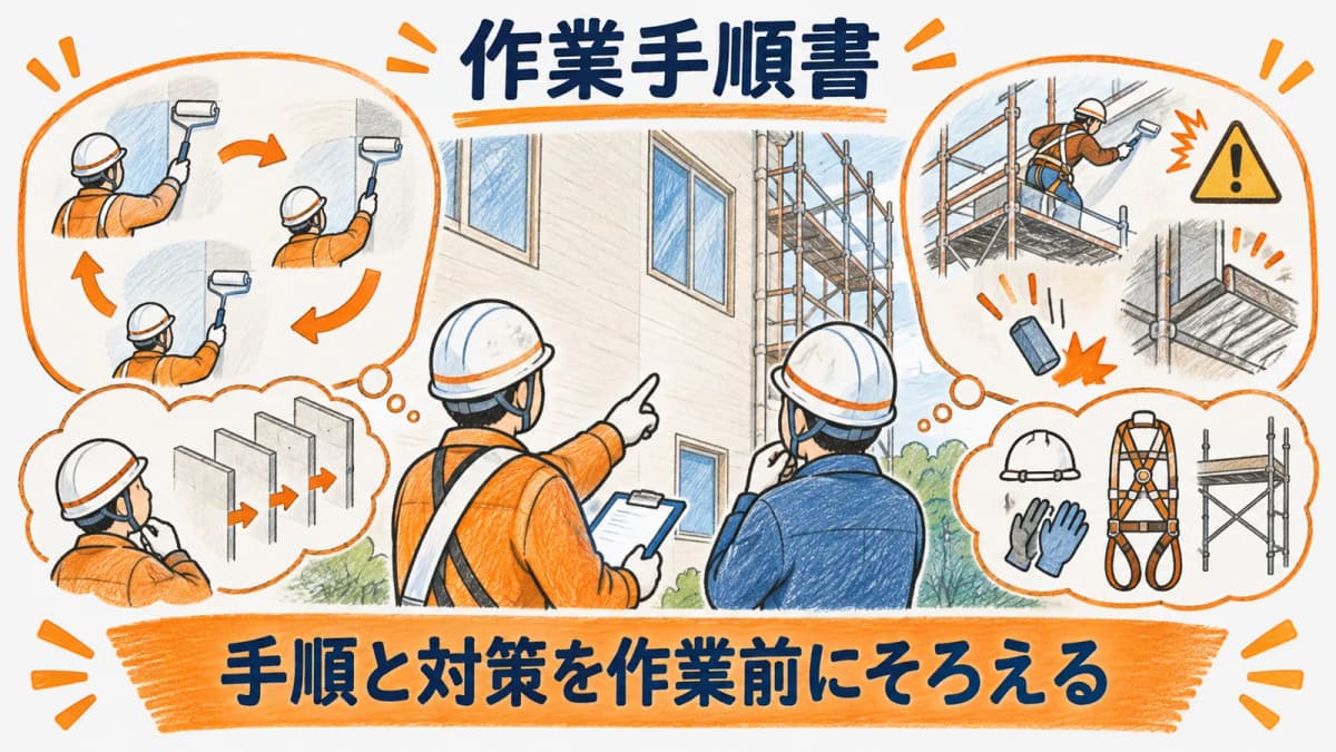 型枠作業の手順と危険を選んで確認する図