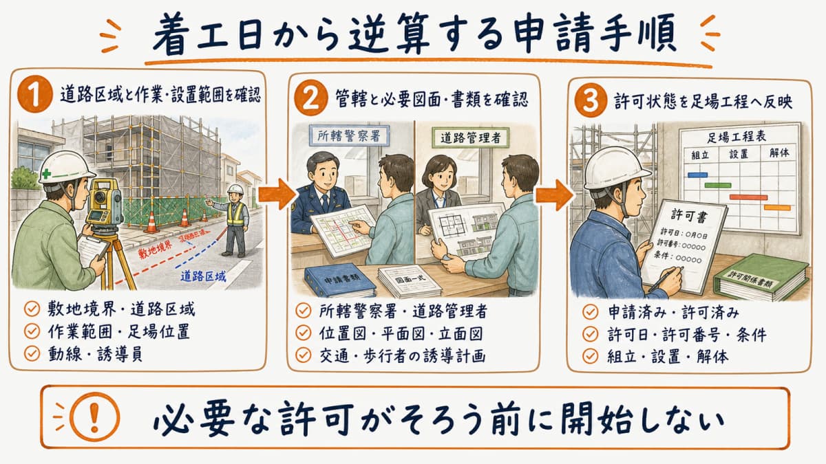 道路区域確認から書類準備・許可反映までの3ステップ