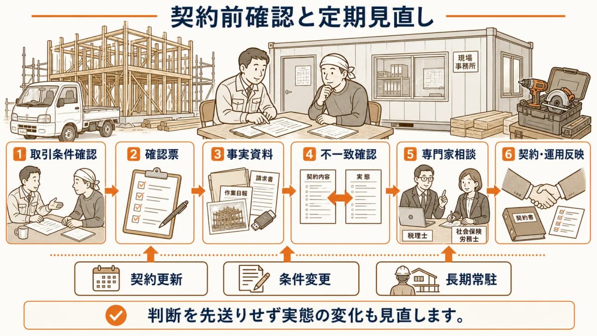 新規契約・条件変更から専門家確認までの流れ