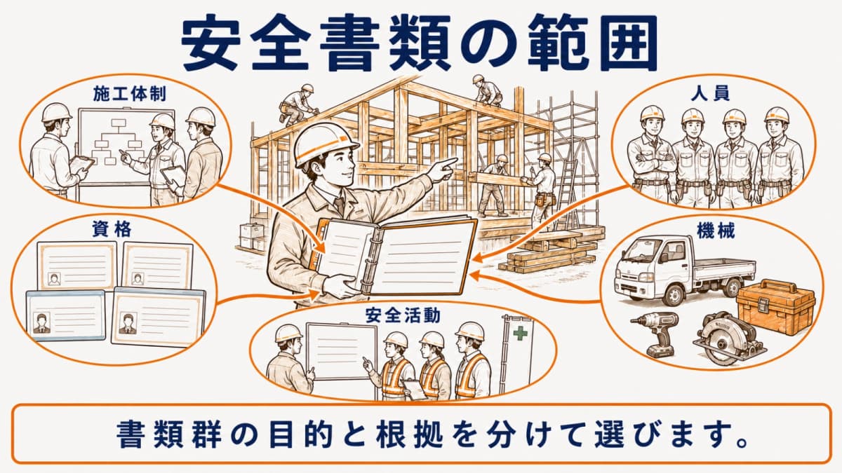 安全書類の範囲と選び方を示す図