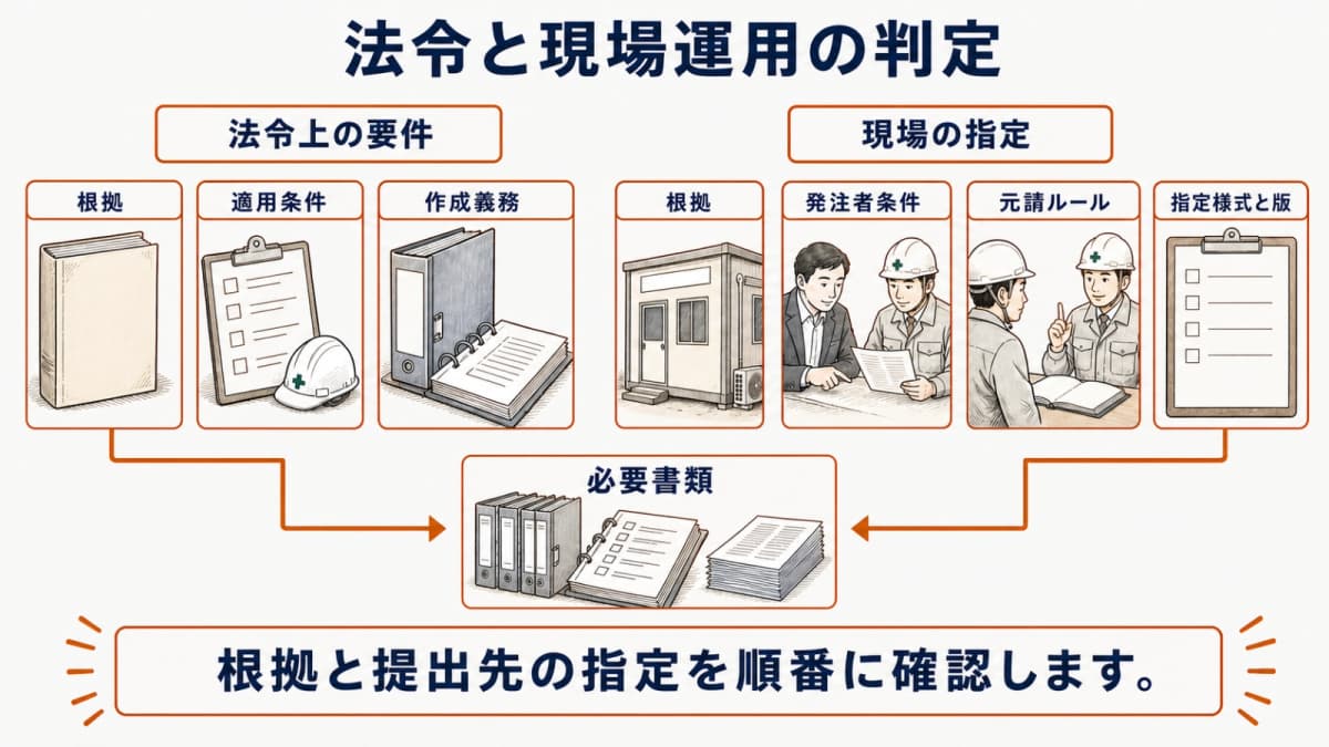 法令上の書類と現場運用書類の判定表