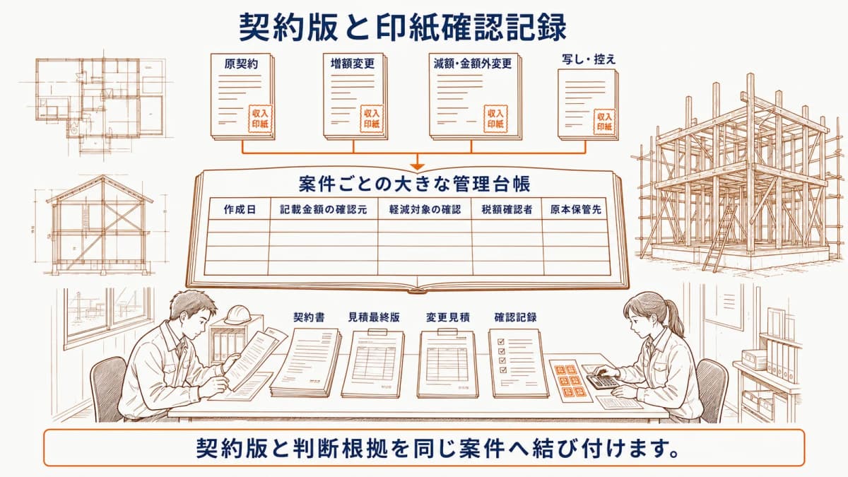 原契約・変更契約ごとの作成日・記載金額・軽減・保管台帳