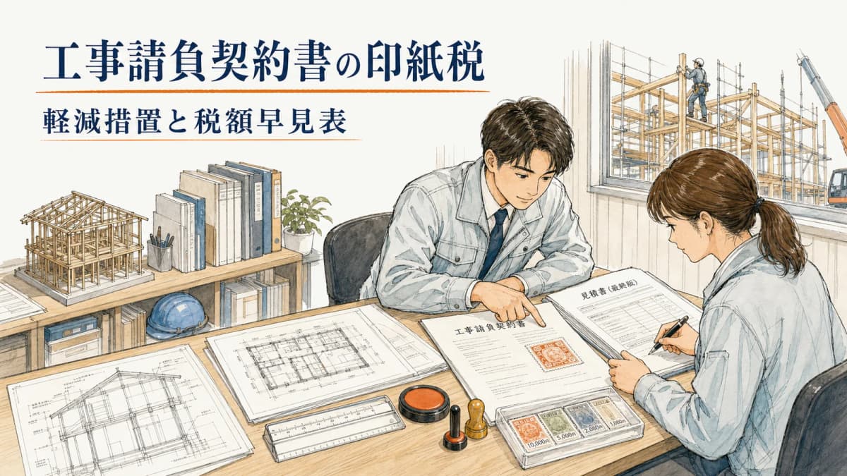 工事請負契約書の印紙税|軽減措置と税額早見表【2026年版】