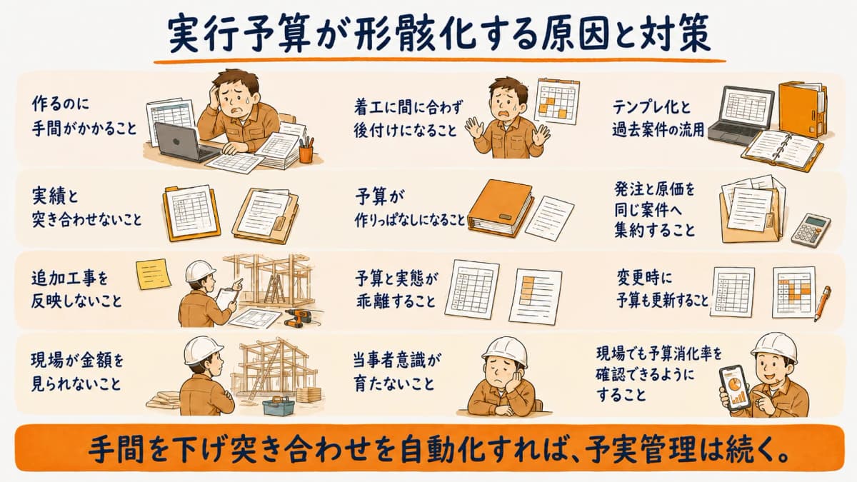 実行予算が形骸化する原因と対策の一覧図