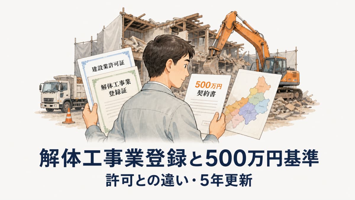 解体工事業登録と500万円基準|許可との違い・更新【2026年版】