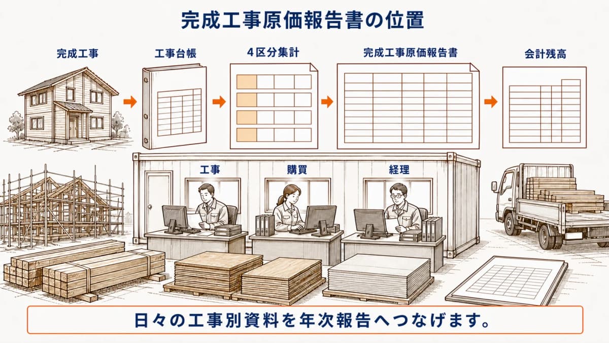完成工事原価報告書と工事台帳・会計の位置付け