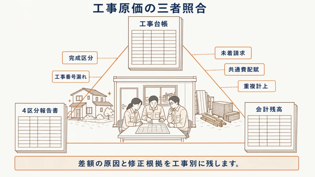 工事台帳・4区分報告書・会計残高の三者照合