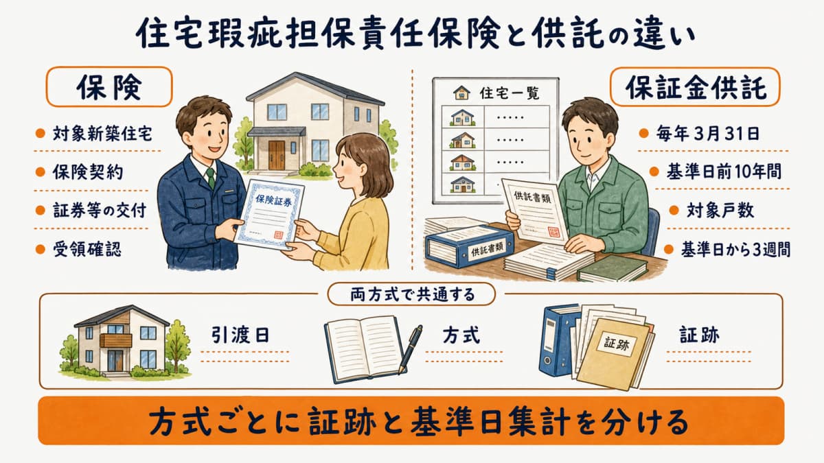 保険契約と保証金供託の仕組み・証跡・基準日実務の比較表