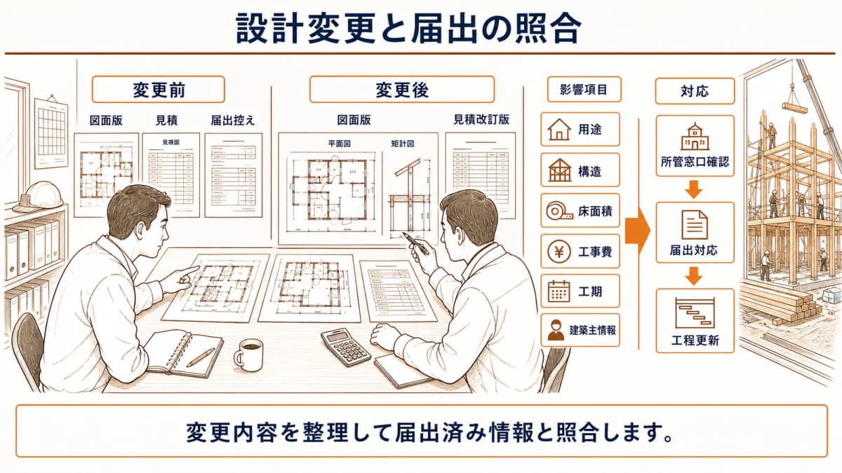 設計変更と届出済み内容を照合する流れ