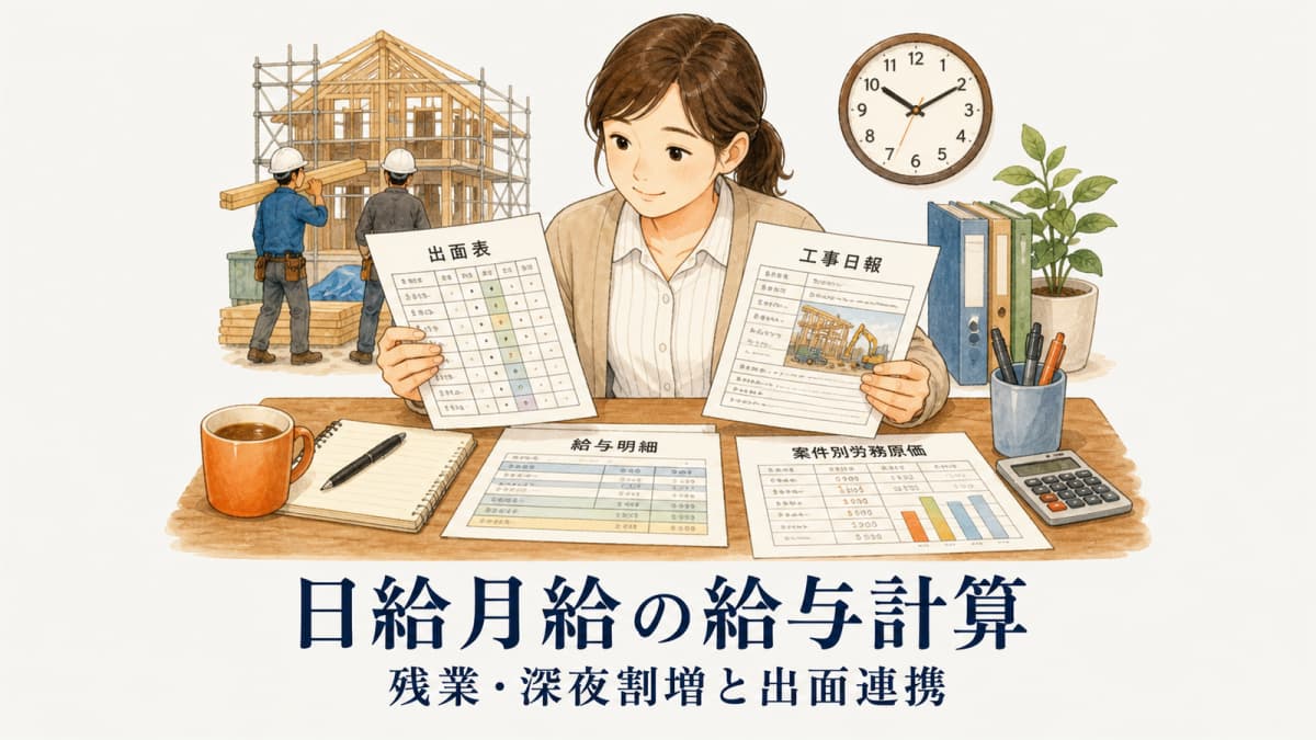 日給月給の給与計算|建設業の残業・深夜割増と出面連携【2026年版】