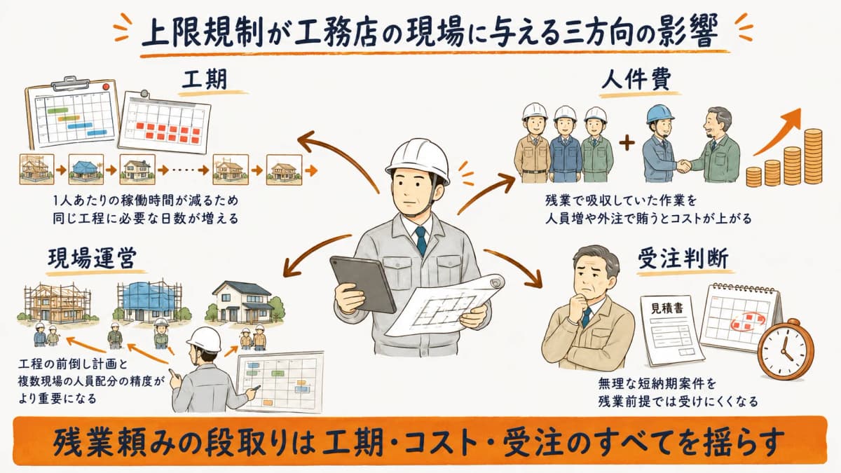 工期・人件費・現場運営への三方向の影響