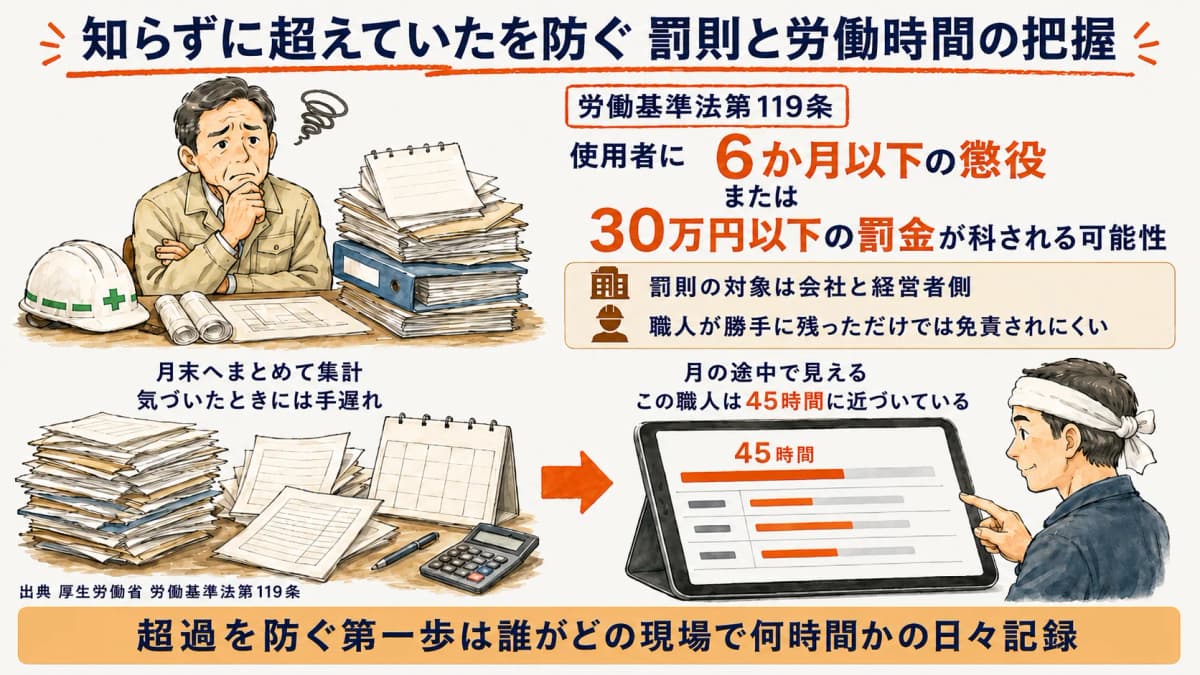 違反時の罰則と労働時間把握の重要性
