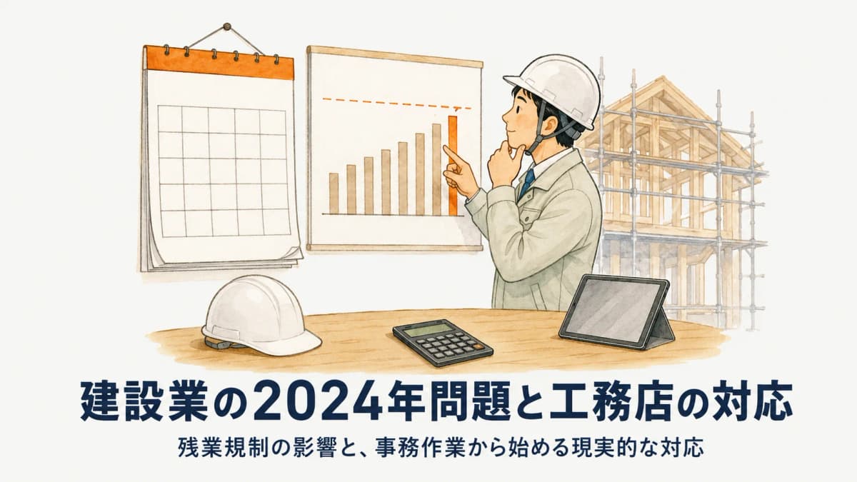 建設業の2024年問題とは:残業規制の影響と工務店の実務対応【2026年版】