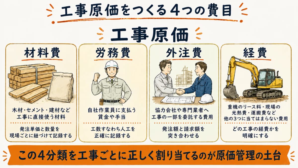 建設業の工事原価を構成する4分類の早見表