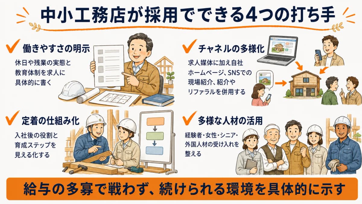 中小工務店の採用の打ち手を整理した図
