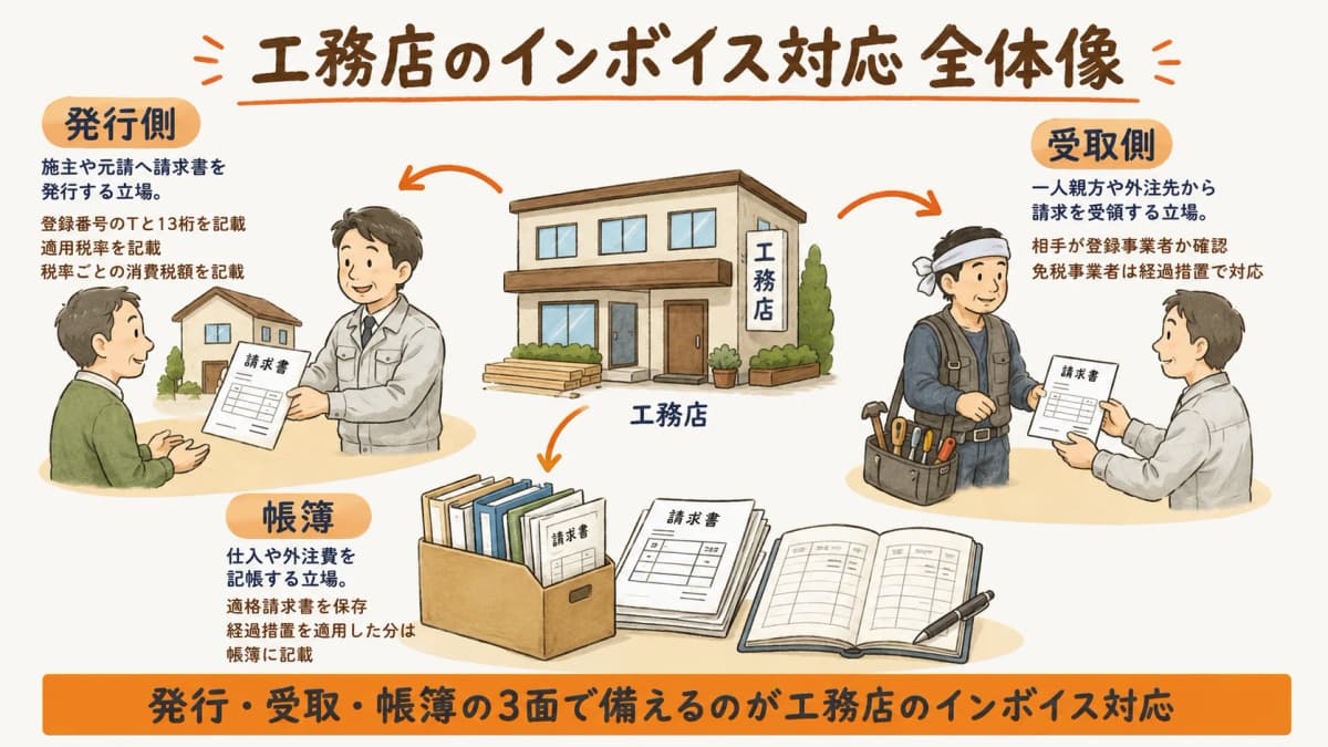建設業のインボイス対応で工務店が押さえる発行側・受取側・帳簿の全体像